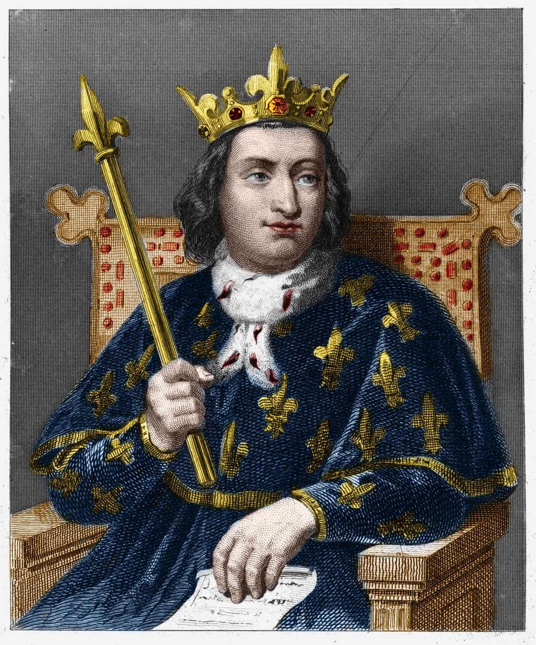 Retrato de Carlos V el Sabio (1338-1380), Rey de Francia - en “Histoire des Francais” por Lavallee, grabado, sd de French School