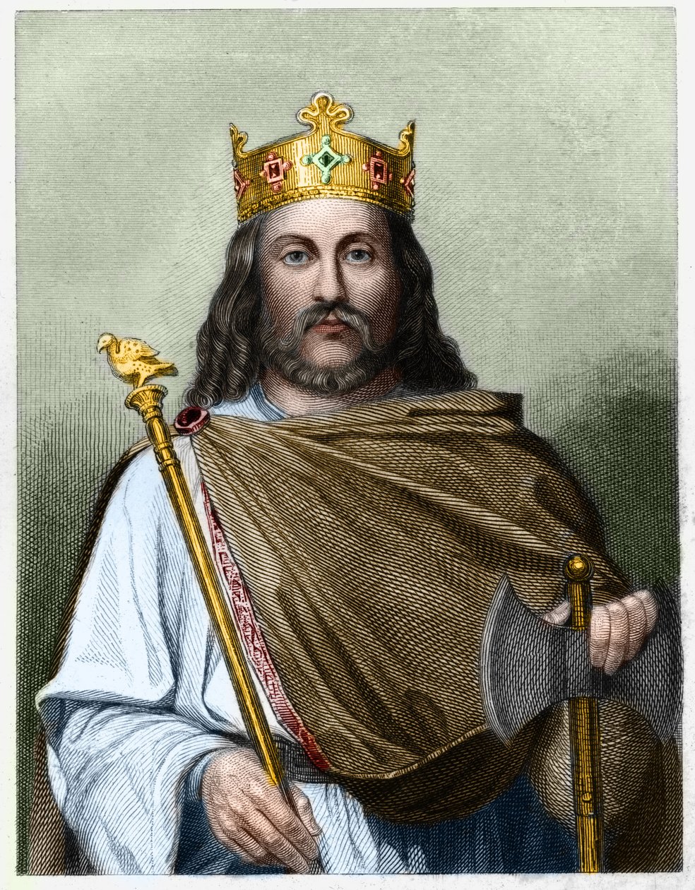 Retrato de Chilperico I (539 - 584), Rey de Neustria - en “Historia de los franceses” por Lavallee, grabado, sd de French School