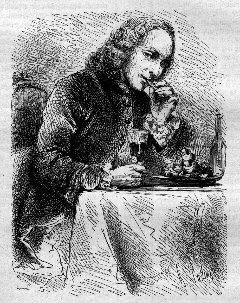 Retrato de Claude Henri de Fusée de Voisenon (1708-1775), eclesiástico, poeta y dramaturgo francés, representado por el pastelero de Cauterets. Grabado de 1858. de French School