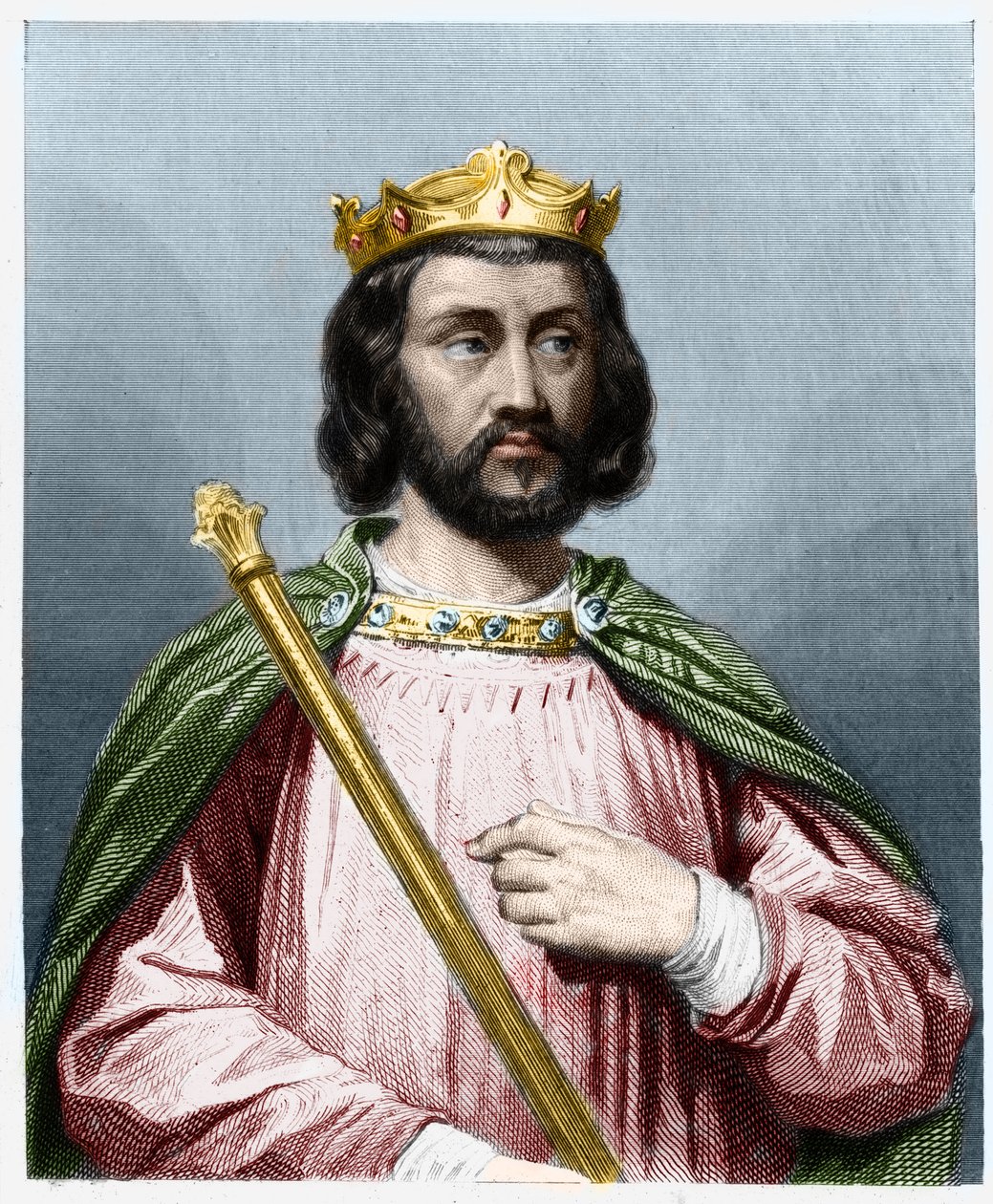 Retrato de Clotario III (652 - 673), Rey de Neustria y Borgoña. Grabado en "Histoire des Francais" por Lavallee. de French School