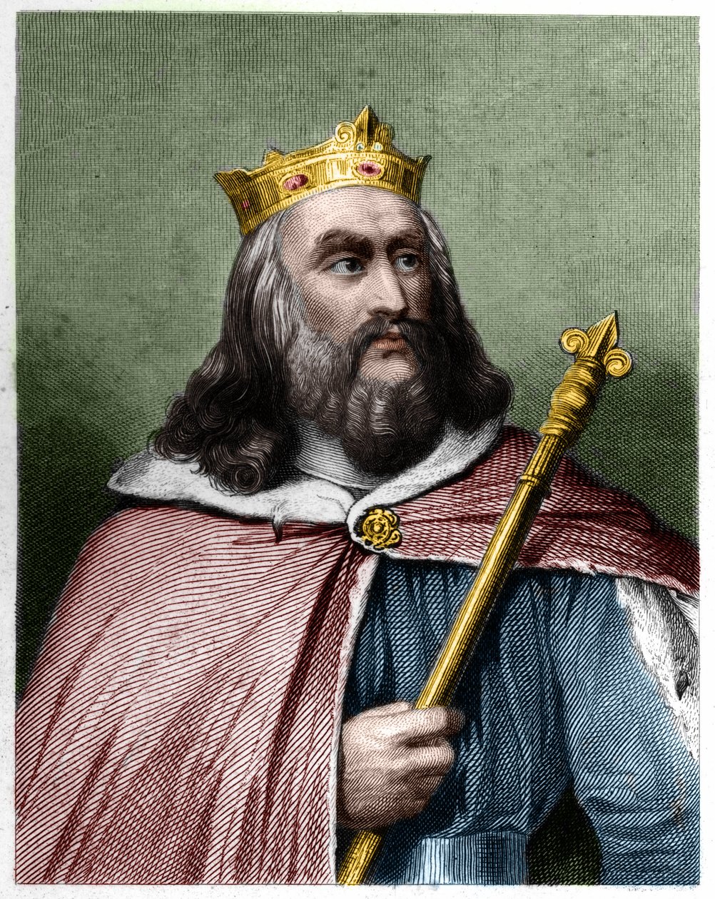 Retrato de Clotario (Clothaire) II (584 - 628), Rey de Neustria y Rey de los Francos - en "Histoire des Francais" por Lavallee, grabado, sd. de French School