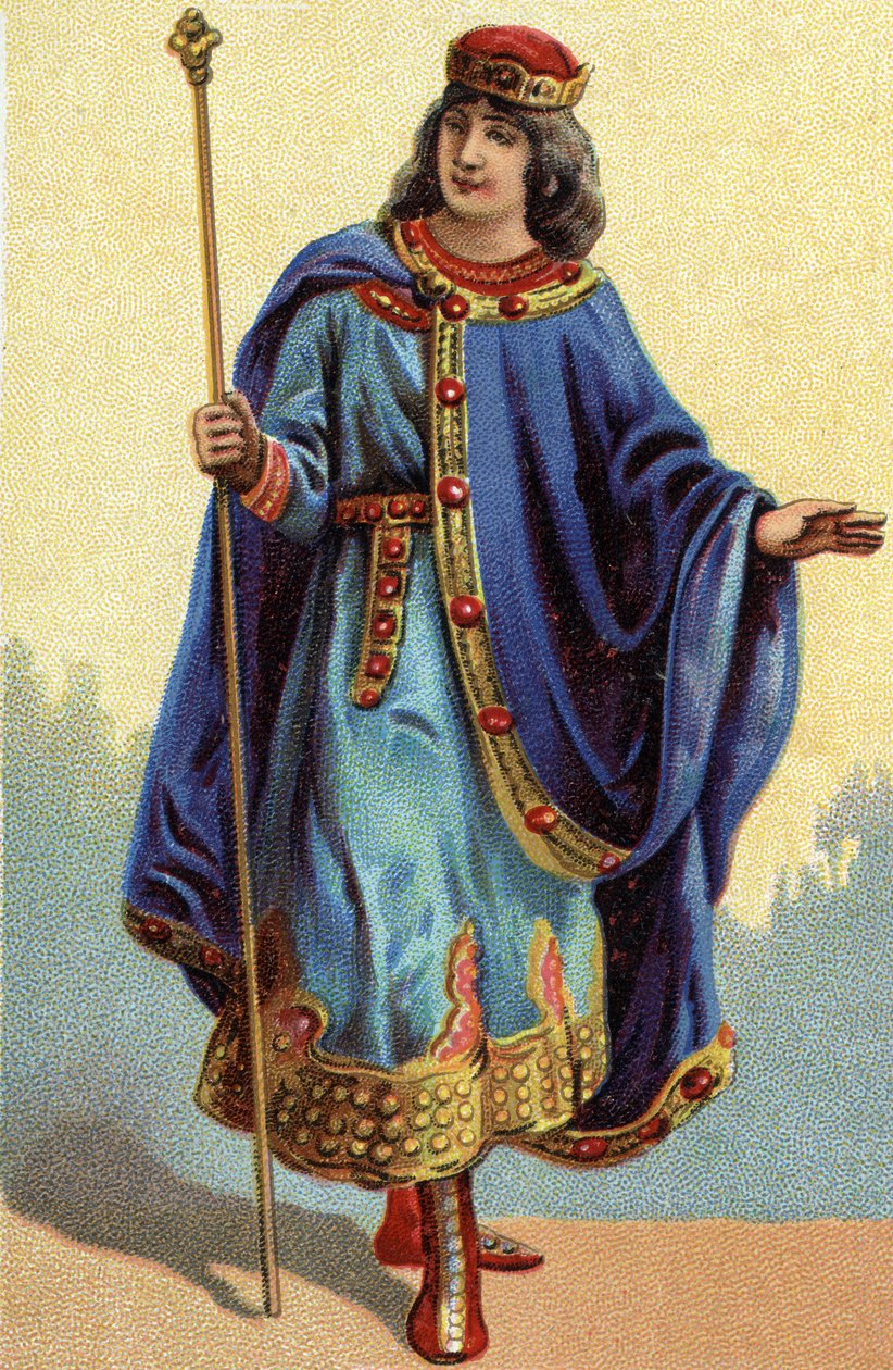 Retrato de Dagoberto II, rey de los francos de 711 a 716. Cromolitografía alrededor de 1890. de French School