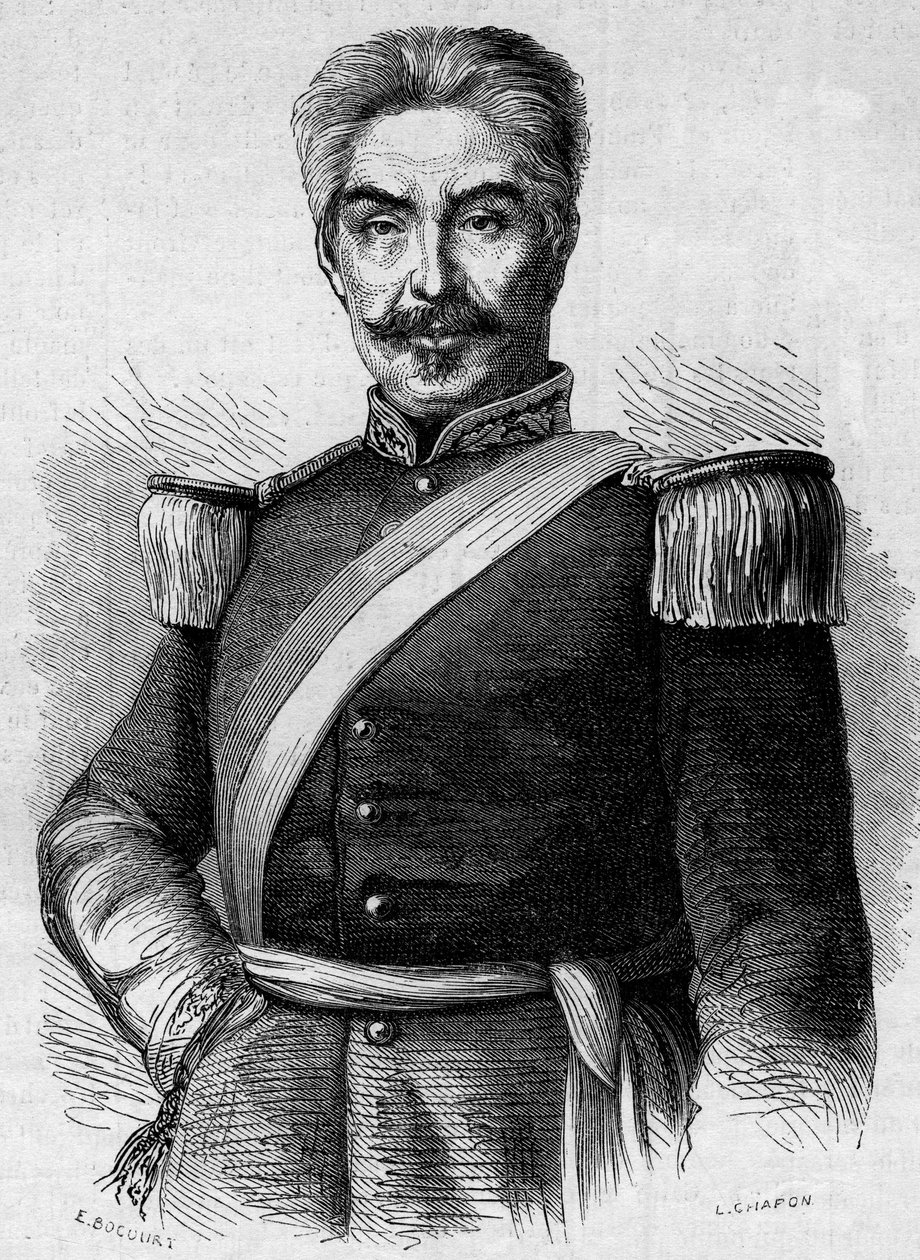 Retrato de Don Miguel San Roman (1803-1863), Presidente de Perú. Grabado en "Le Monde Illustré" n°320 del 30 de mayo de 1863 de French School