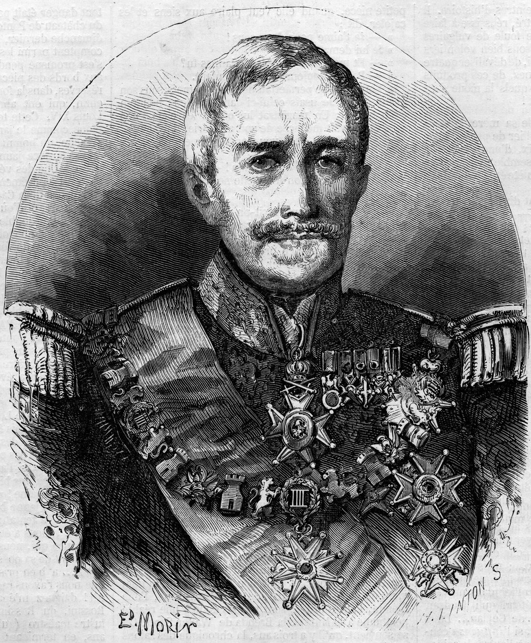 Retrato de Esprit Victor Elisabeth Boniface de Castellane (1788-1862), mariscal francés. Grabado en "Le Monde Illustré" n°56 del 1 de mayo de 1858. de French School