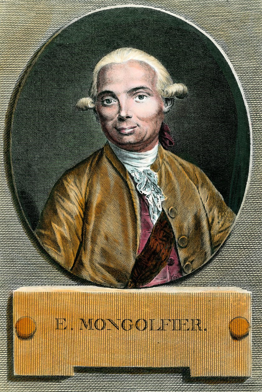 Retrato de Etienne de Montgolfier (1745 - 1799), inventor del globo aerostático. Grabado del siglo XVIII. Colección privada. de French School