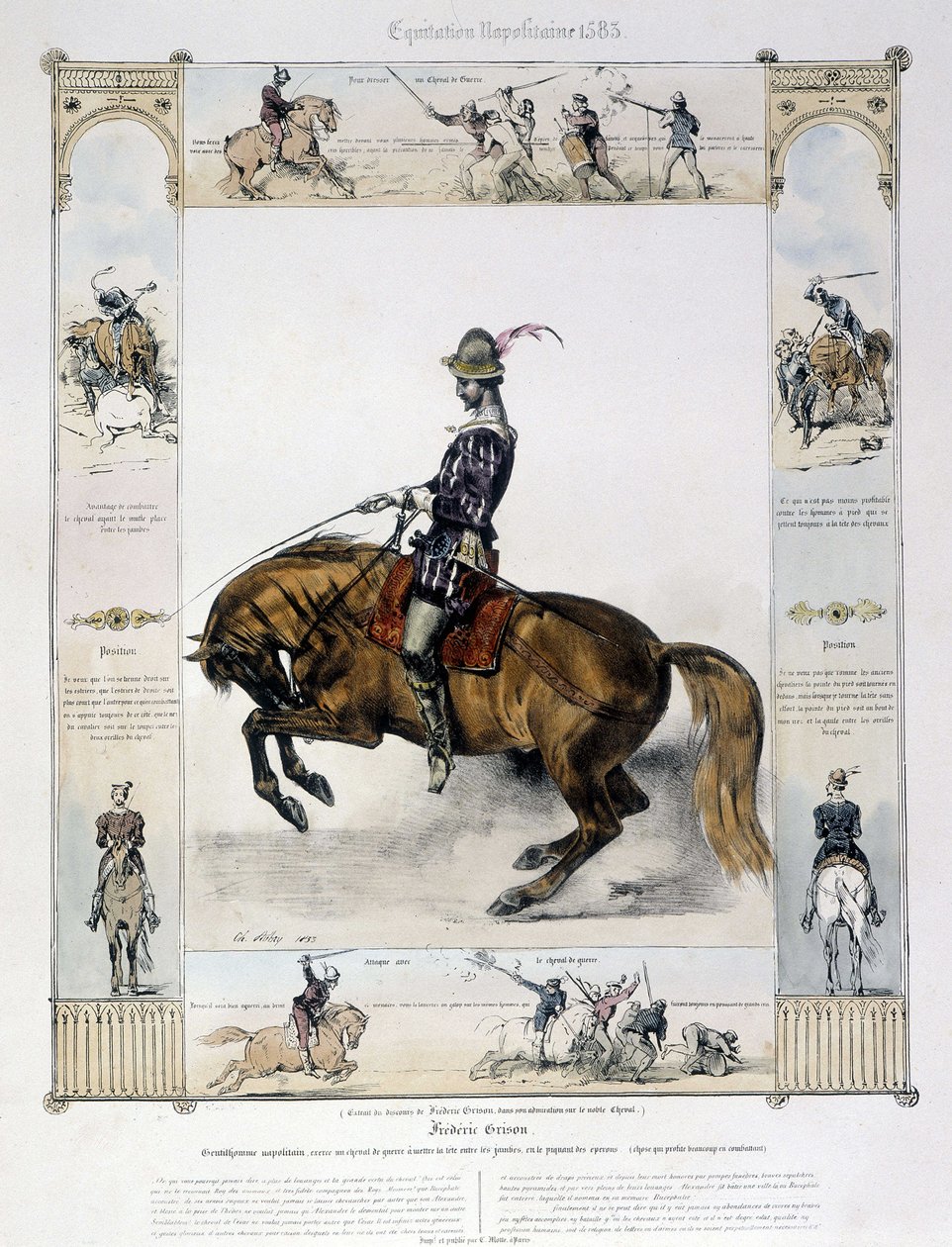 Retrato de Frédéric Grison en "Historia pintoresca de la equitación antigua y moderna" de Charles Aubry de French School