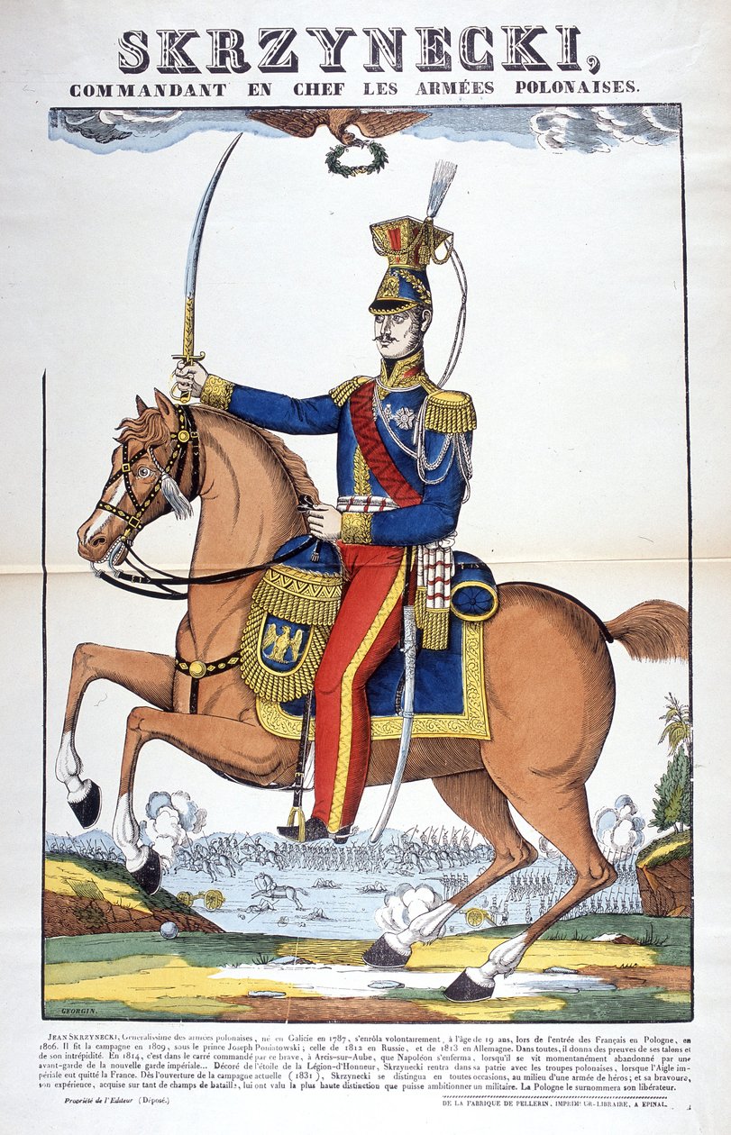 Retrato del General Jean Skrznecki, comandante en jefe del ejército polaco, se alistó en las tropas napoleónicas. Imagen de Epinal de French School