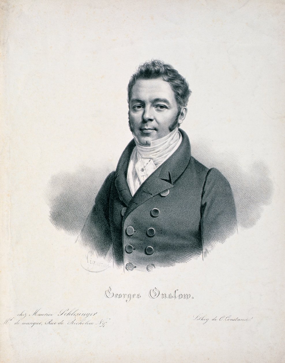 Retrato de George Onslow (1784-1853) grabado por C. Constance de French School