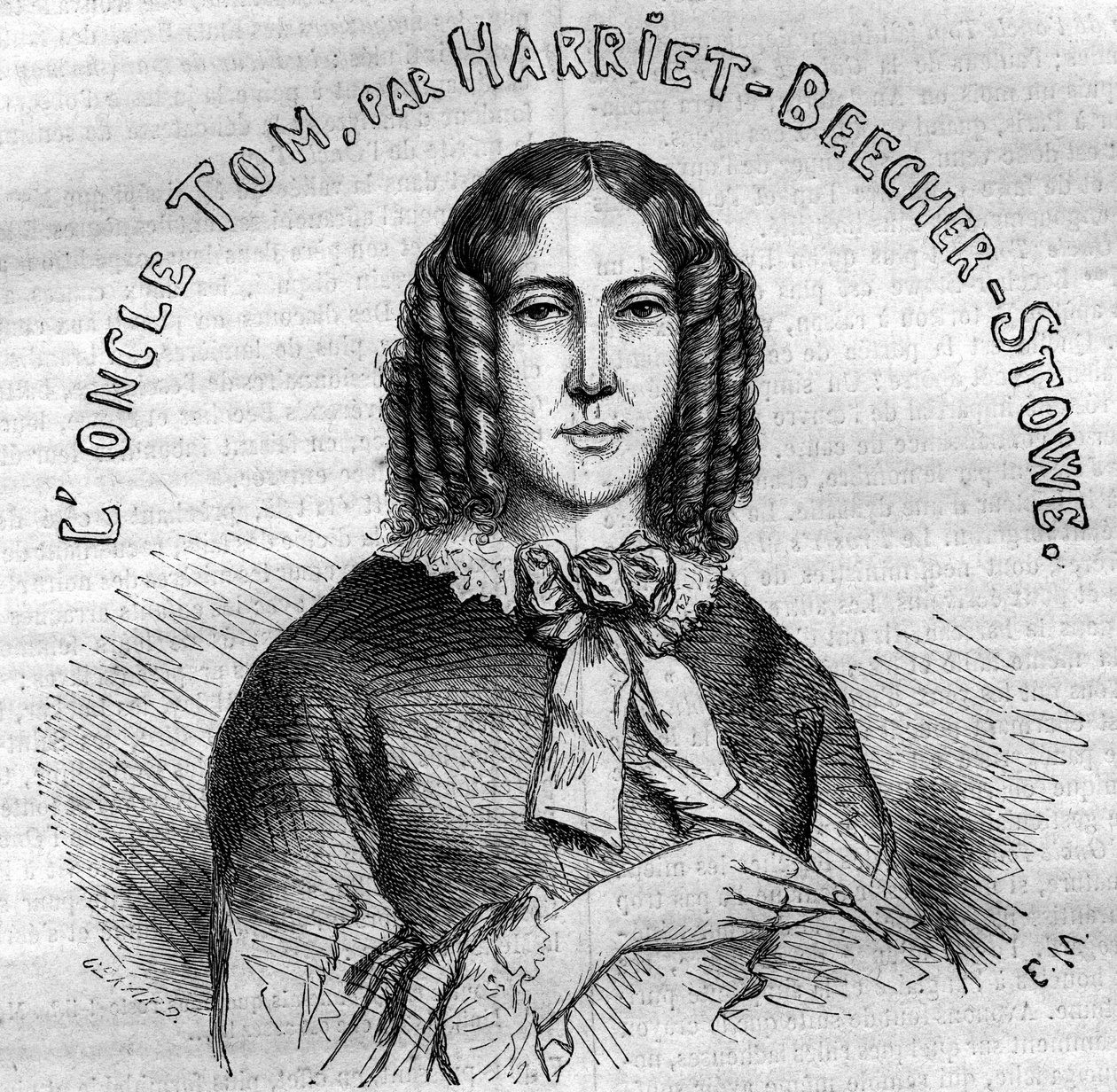 Retrato de Harriet Beecher Stowe (1811-1896), escritora estadounidense, autora de La cabaña del tío Tom. Grabado de 1852 de French School