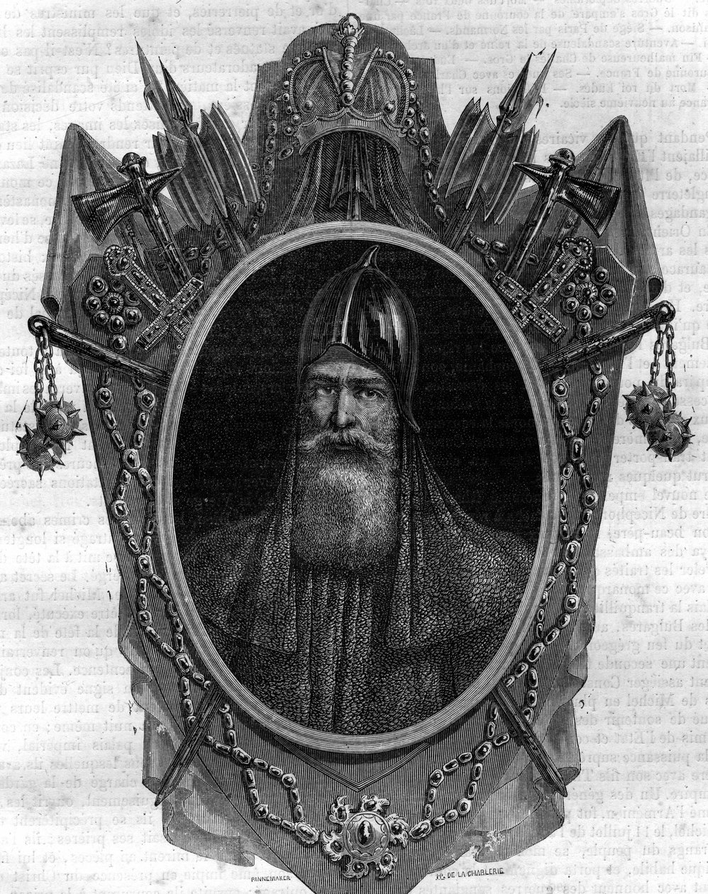 Retrato de Igor Duque de los Rusos, príncipe varego, soberano de los “Rus” de Kiev de 912 a 945. Grabado en “Histoire des Papes-Rois-Queen y Emperadores a través de los siglos”” por Maurice Lachatre de French School