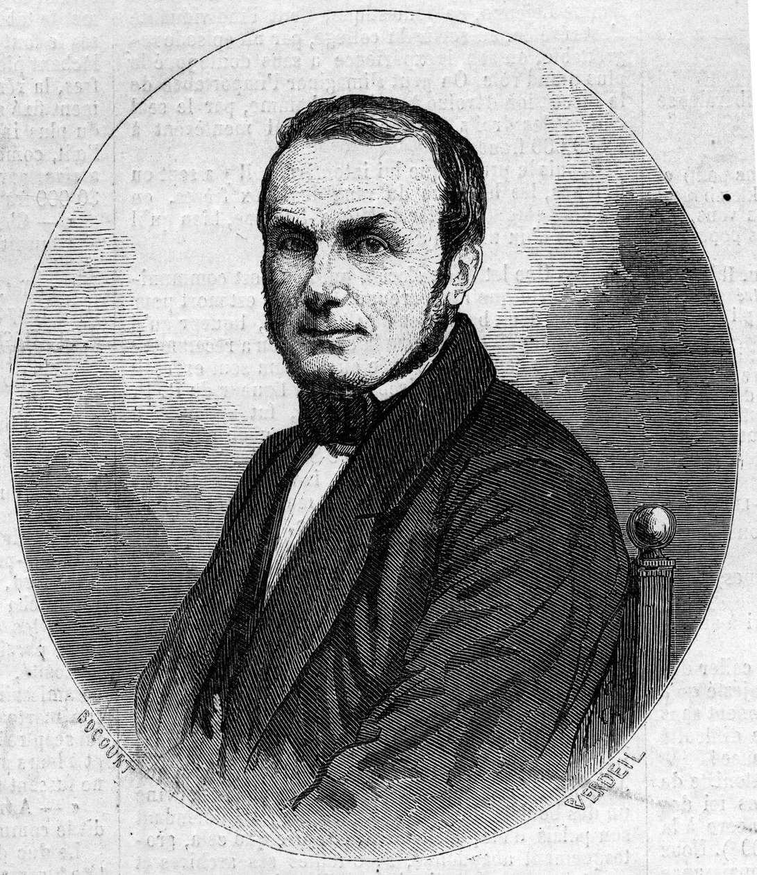 Retrato de Isidore Geoffroy Saint Hilaire (1805-1861), zoólogo francés, hijo de Étienne Geoffroy Saint-Hilaire. Grabado en “Le Monde Illustré” n°241 del 23 de noviembre de French School