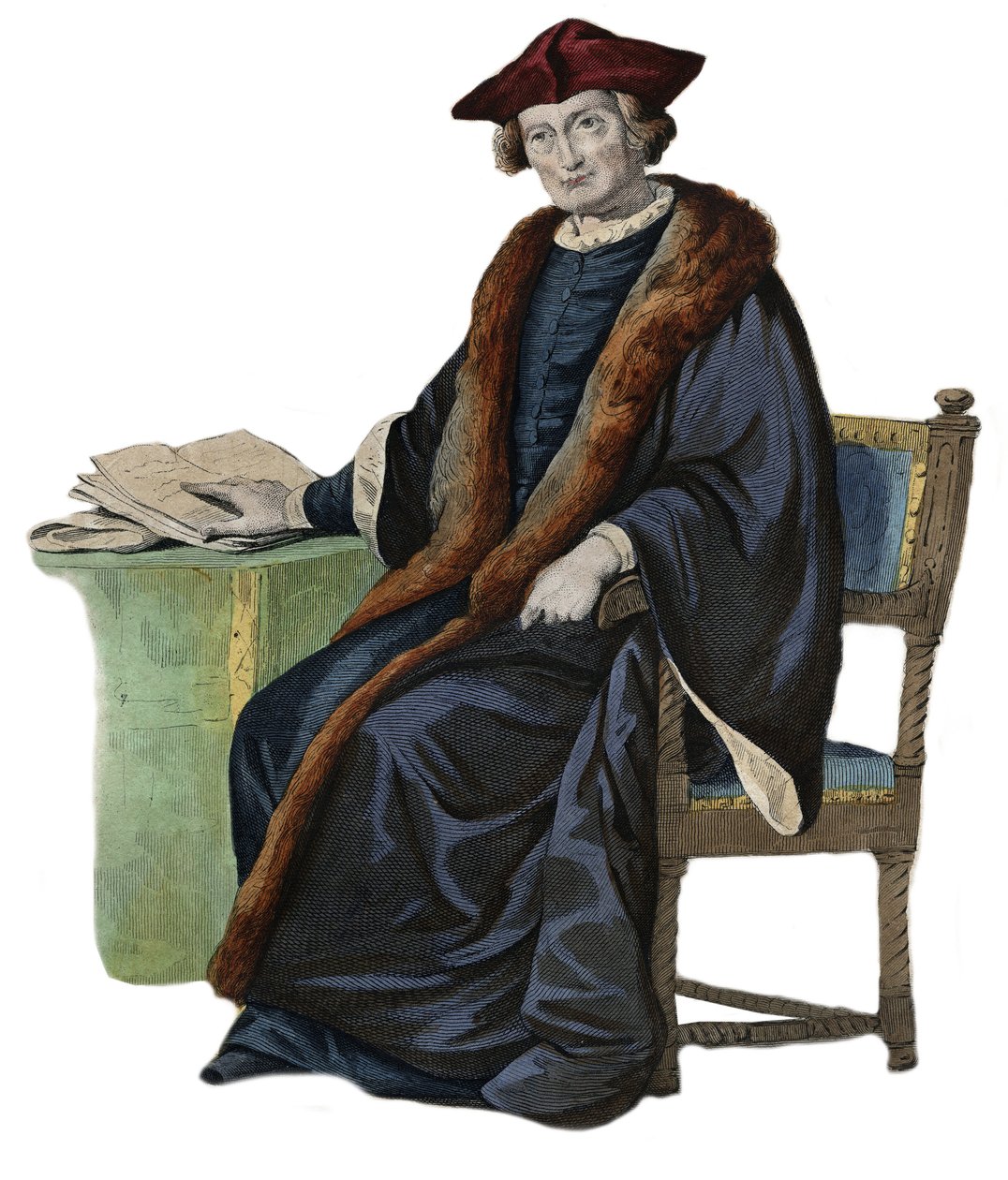 Retrato de Jacques Auguste (Jacques-Auguste) de Thou (Thuanus) (1553-1617), historiador francés, coleccionista de libros y presidente del Parlamento de París. Ilustración de “Le Plutarque Francais” por Edmond Mennechet de French School