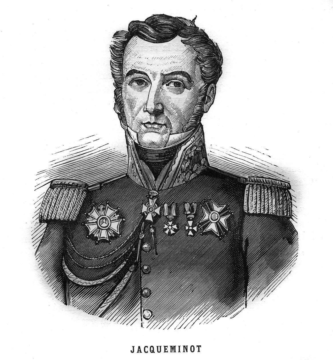 Retrato de Jean François Jacqueminot, Vizconde de Ham (1787-1865), general y político francés. Grabado en "Les Illustrations De L