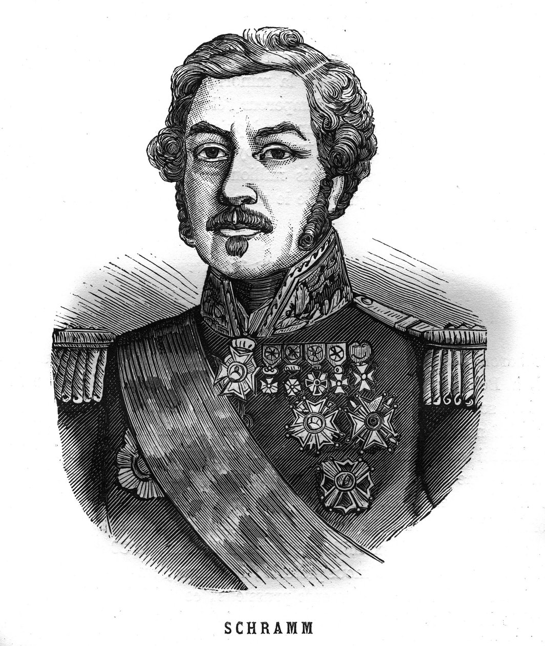 Retrato de Jean Paul Adam Schramm (1789-1884) general francés. Grabado en “Les Illustrations De L