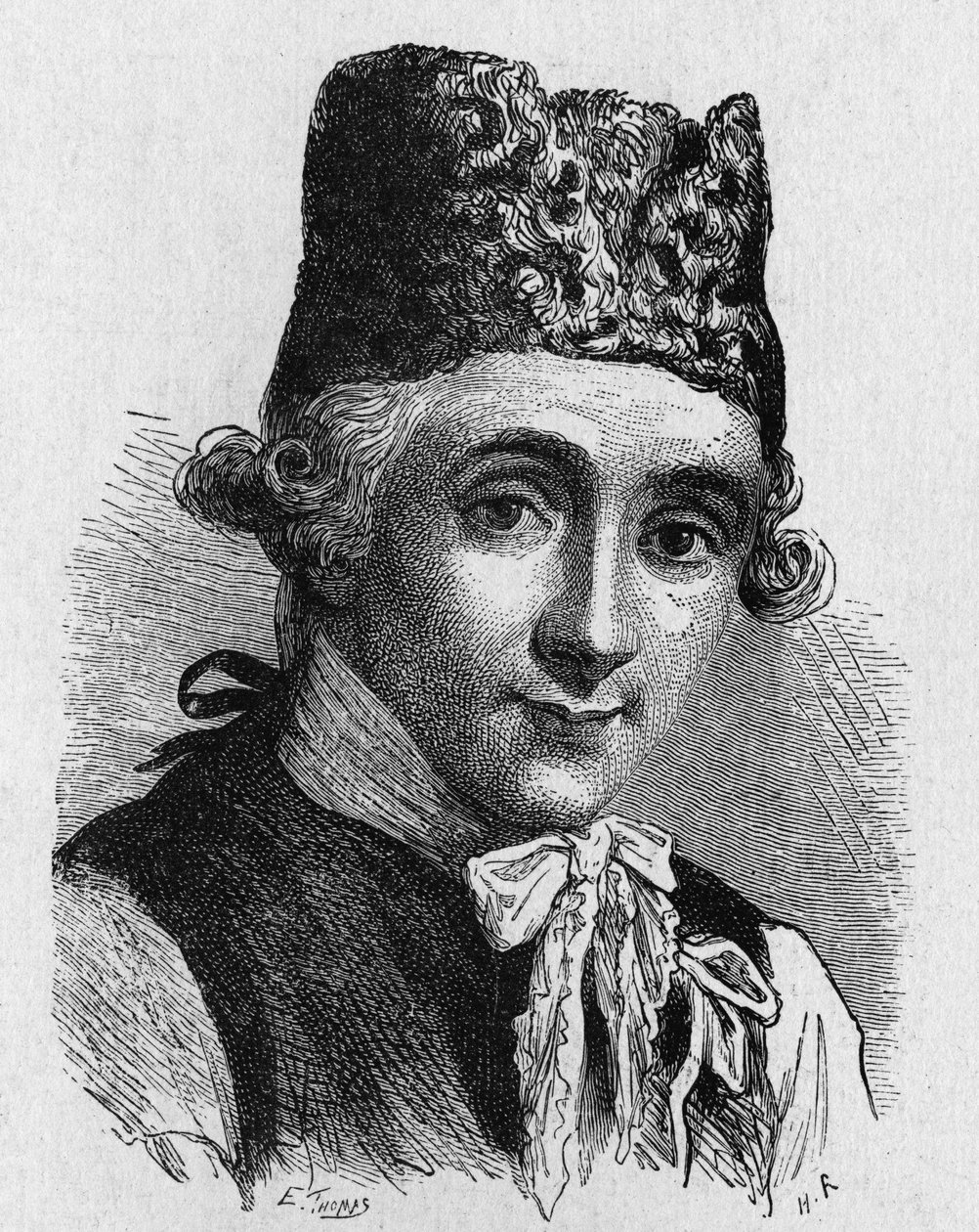 Retrato de Jefferies, científico, que acompañó a Blanchard en el primer cruce en globo del Canal - en “Album de la Science; illustrious scientists; Great discoveries” 1896. de French School
