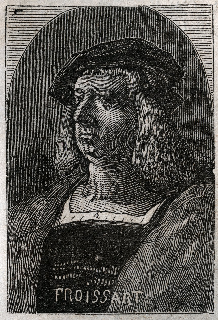 Retrato de John Froissart (Jean Froissart) (1337-1404), cronista francés de la Francia medieval - grabado en "Histoire de France" por Victor Duruy (1811-1894) - 1882 de French School