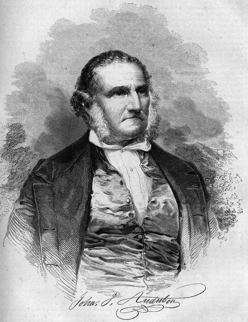 Retrato de John James Audubon (1780-1851), ornitólogo estadounidense. Grabado en “Le Magasin Pittoresque” de French School