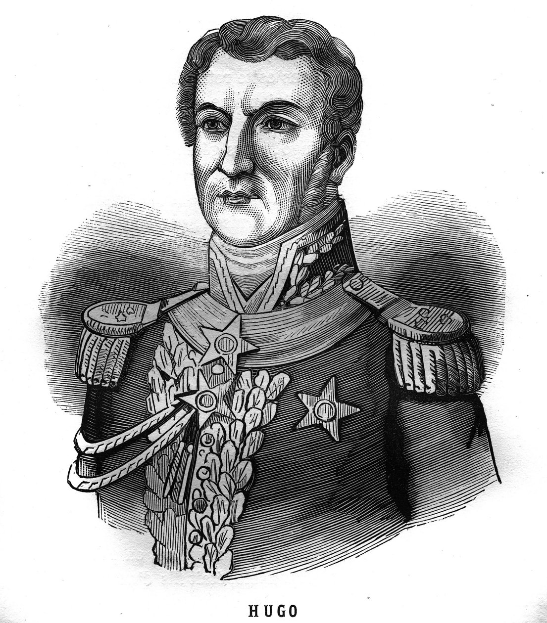 Retrato de Joseph Léopold Sigisbert Hugo (1773-1828), General del Primer Imperio, padre de Victor Hugo. Grabado en "Les Illustrations De L