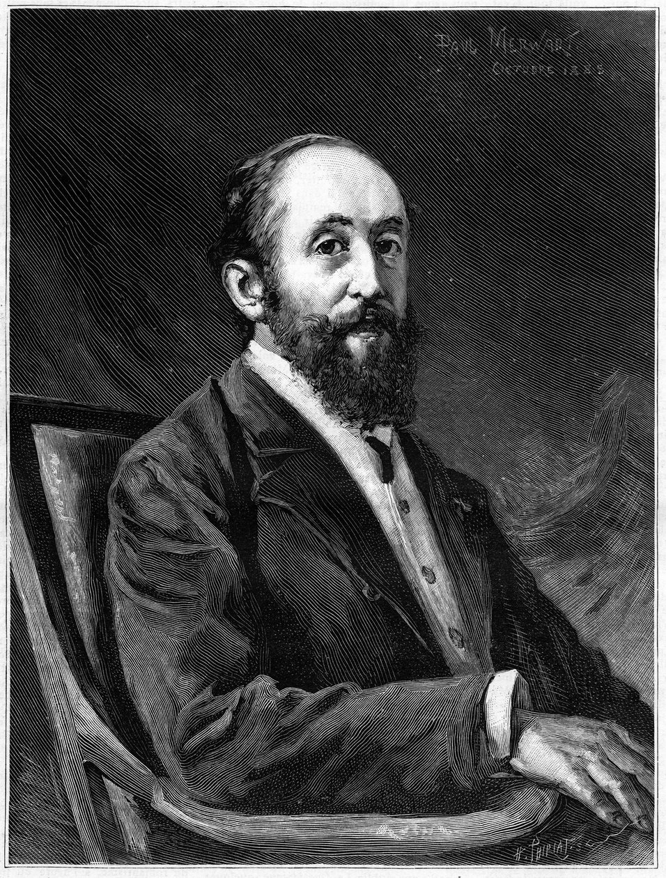 Retrato de Jules Claretie (1840-1913), novelista francés y miembro de la academia francesa entre 1888 y 1913, en "El Mundo Ilustrado" de French School