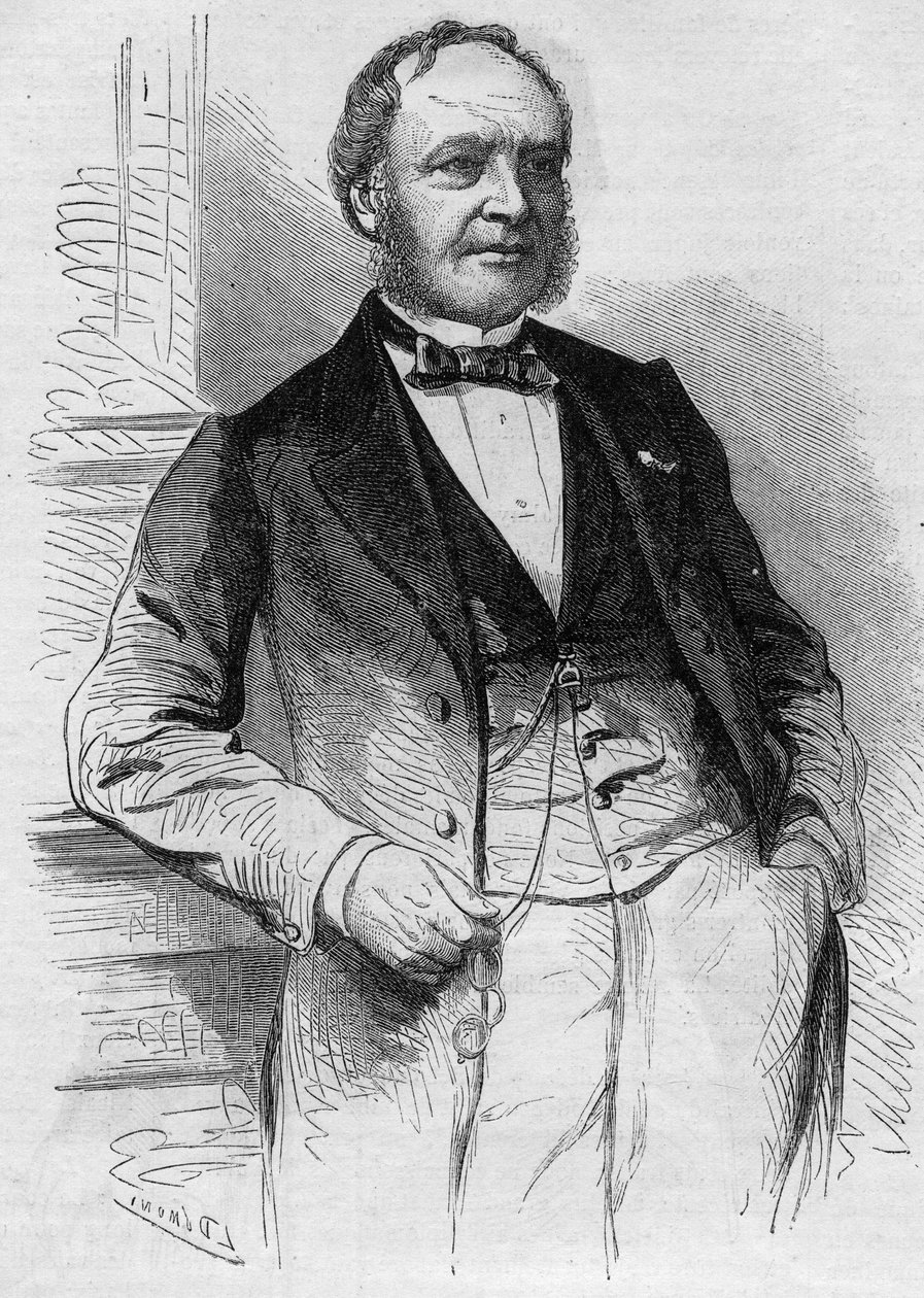 Retrato de Louis Christophe Francois Hachette (1800-1864), editor francés. Grabado en “Le Monde Illustré” n°383 del 13 de agosto de 1864. de French School