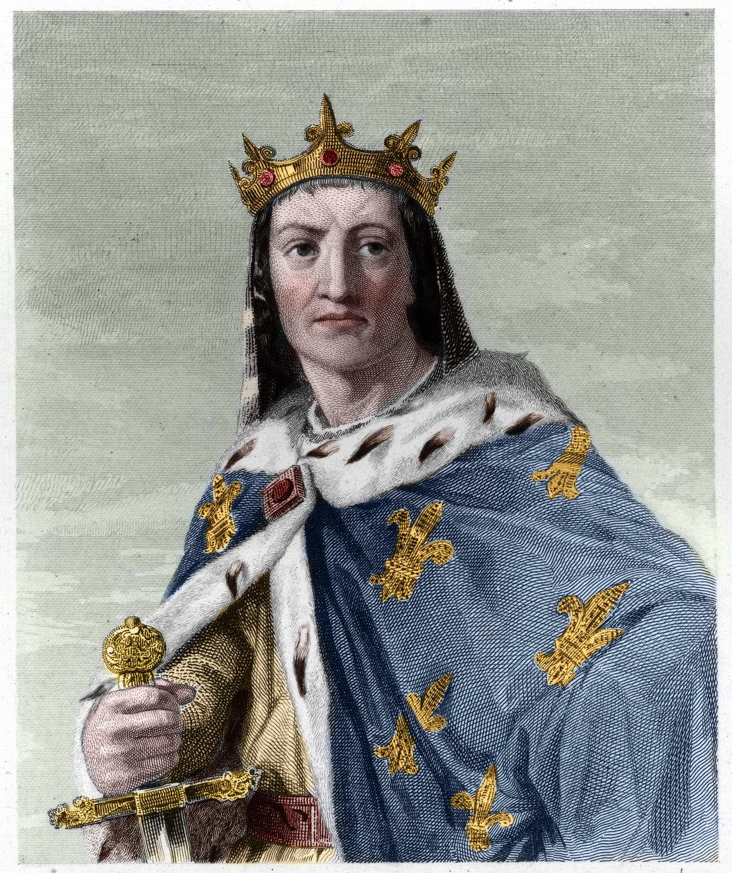 Retrato de Luis VIII (1187 - 1226), Rey de Francia - en “Histoire des Francais” de Lavallee, grabado, sd. de French School