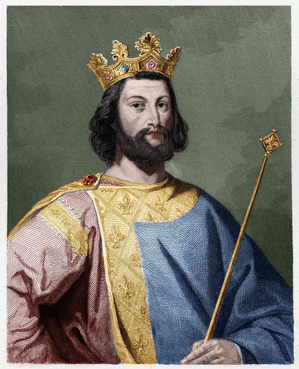 Retrato de Luis VII el Joven (1120 - 1180), Rey de Francia - en “Histoire des Francais” de Lavallee, grabado, sd. de French School