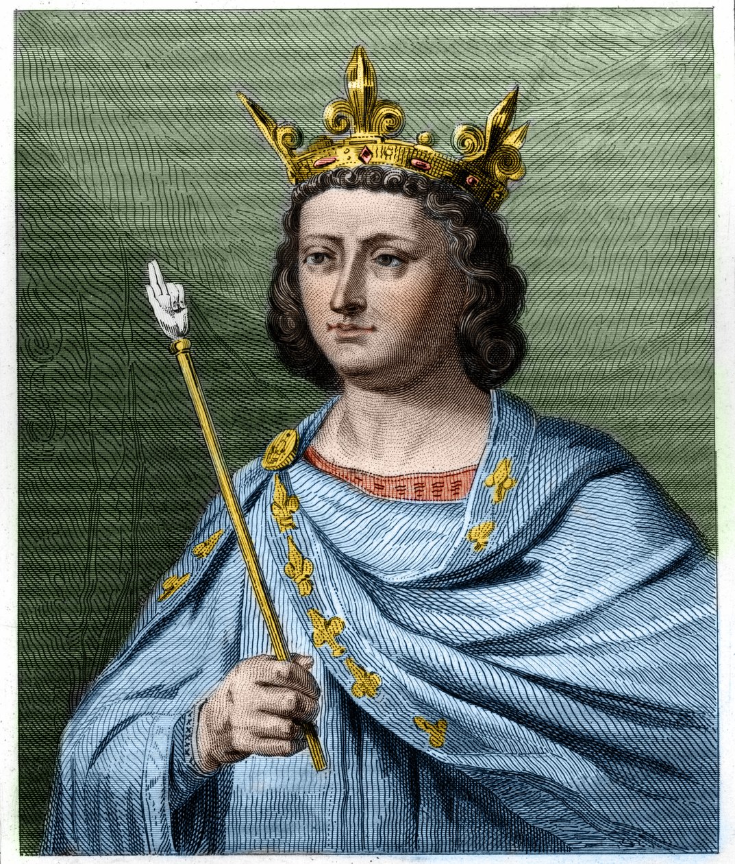 Retrato de Luis X el Obstinado (1289 - 1316), Rey de Francia - en “Histoire des Francais” de Lavallee, grabado. de French School