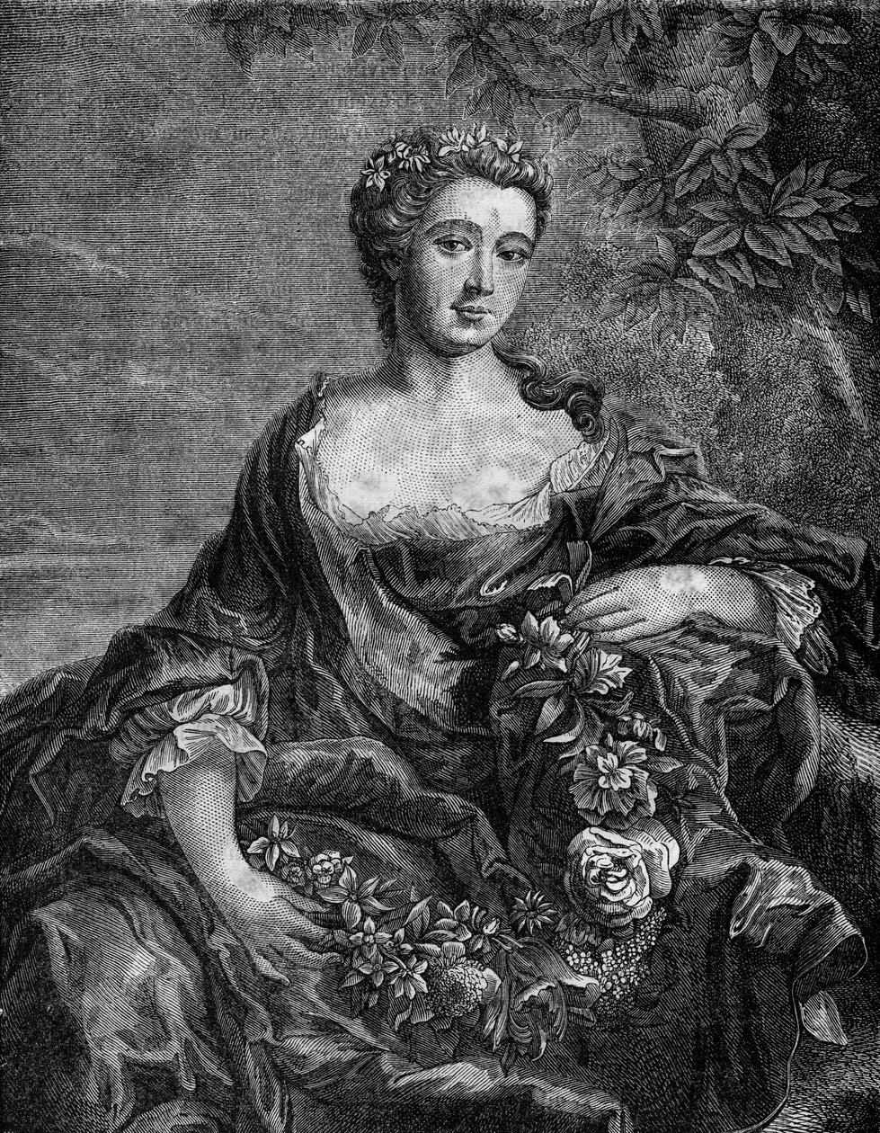 Retrato de Madame de Chateauroux, Marie-Anne de Mailly-Nesle (1717-1744), favorita del rey Luis XV. Grabado en 