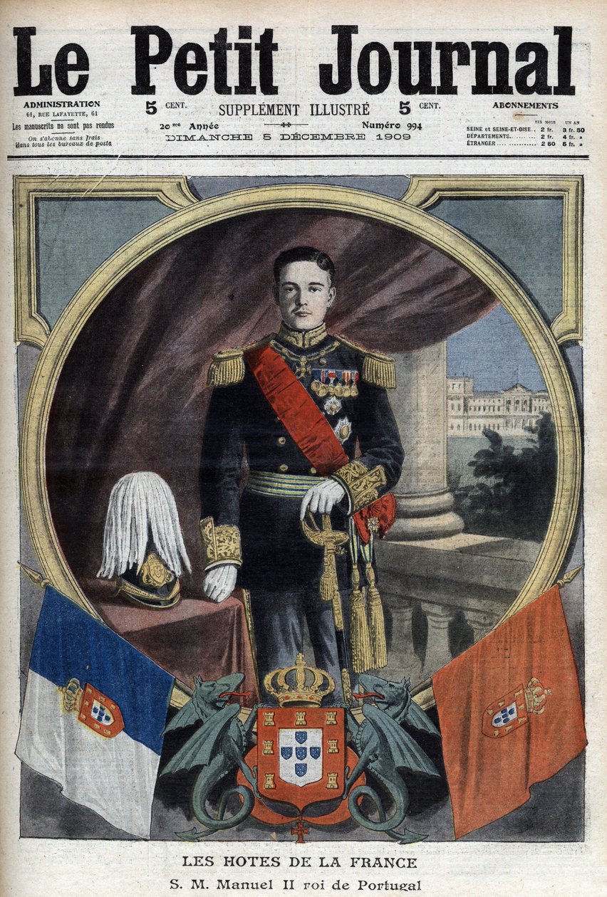 Retrato de Manuel II Rey de Portugal (1889-1932) durante su visita a París - "Le Petit Journal" del 5 de diciembre de French School