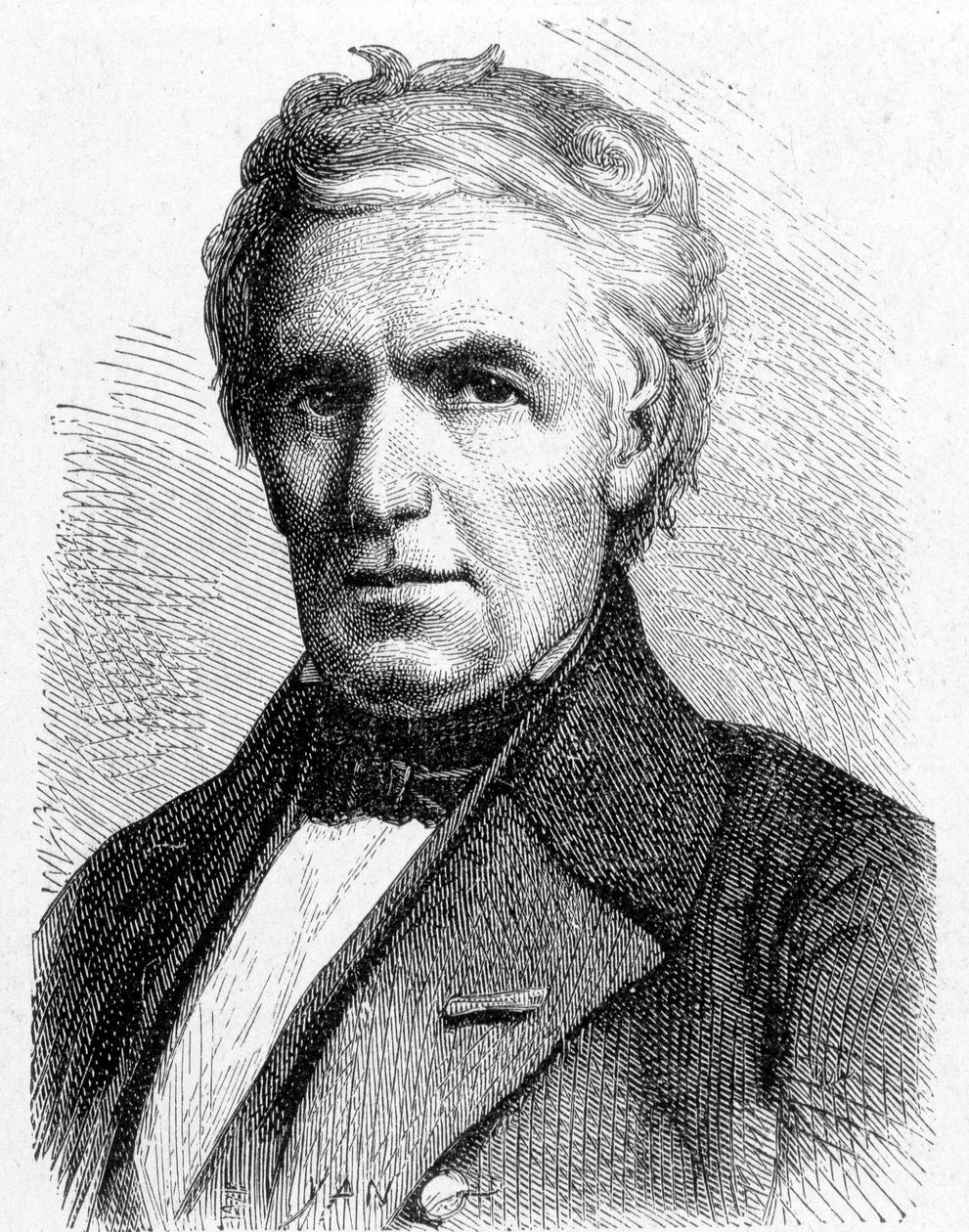 Retrato de Marc Séguin (1786 - 1844), ingeniero francés que concibió el principio de puentes colgantes, también inventor de la caldera tubular - en “Álbum de la Ciencia; científicos ilustres; Grandes descubrimientos” 1896 de French School