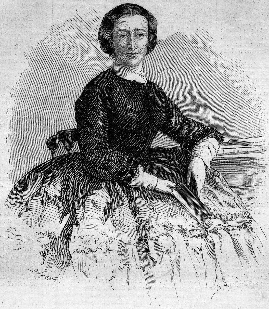 Retrato de María Francisca de Sales (1825-1860), Duquesa de Alba y hermana de la Emperatriz francesa Eugenia de Montijo. Grabado en “Le Monde Illustré” n°180 del 22 de septiembre de 1860 de French School