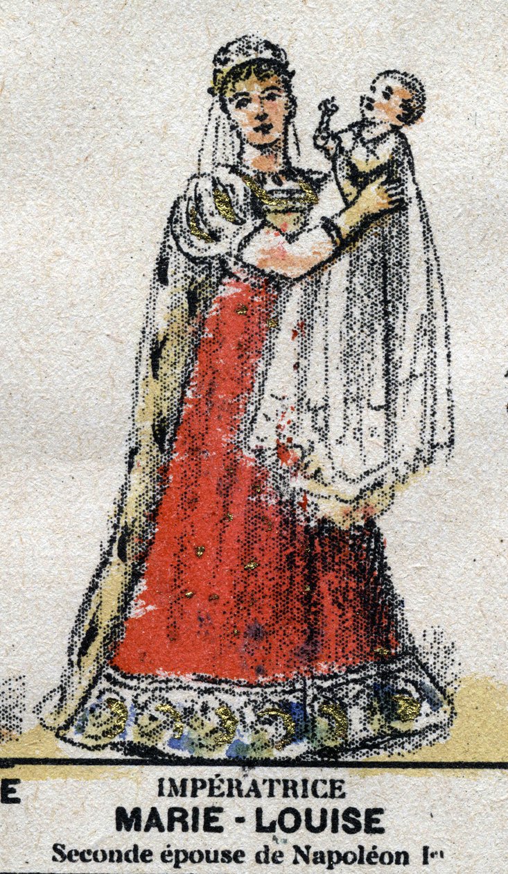 Retrato de María Luisa de Austria (1791-1847), esposa de Napoleón I con su hijo Napoleón II. En "Galería de Reyes y Reinas de Francia y personajes ilustres de 1643 a 1895" Imagen de epinal. de French School