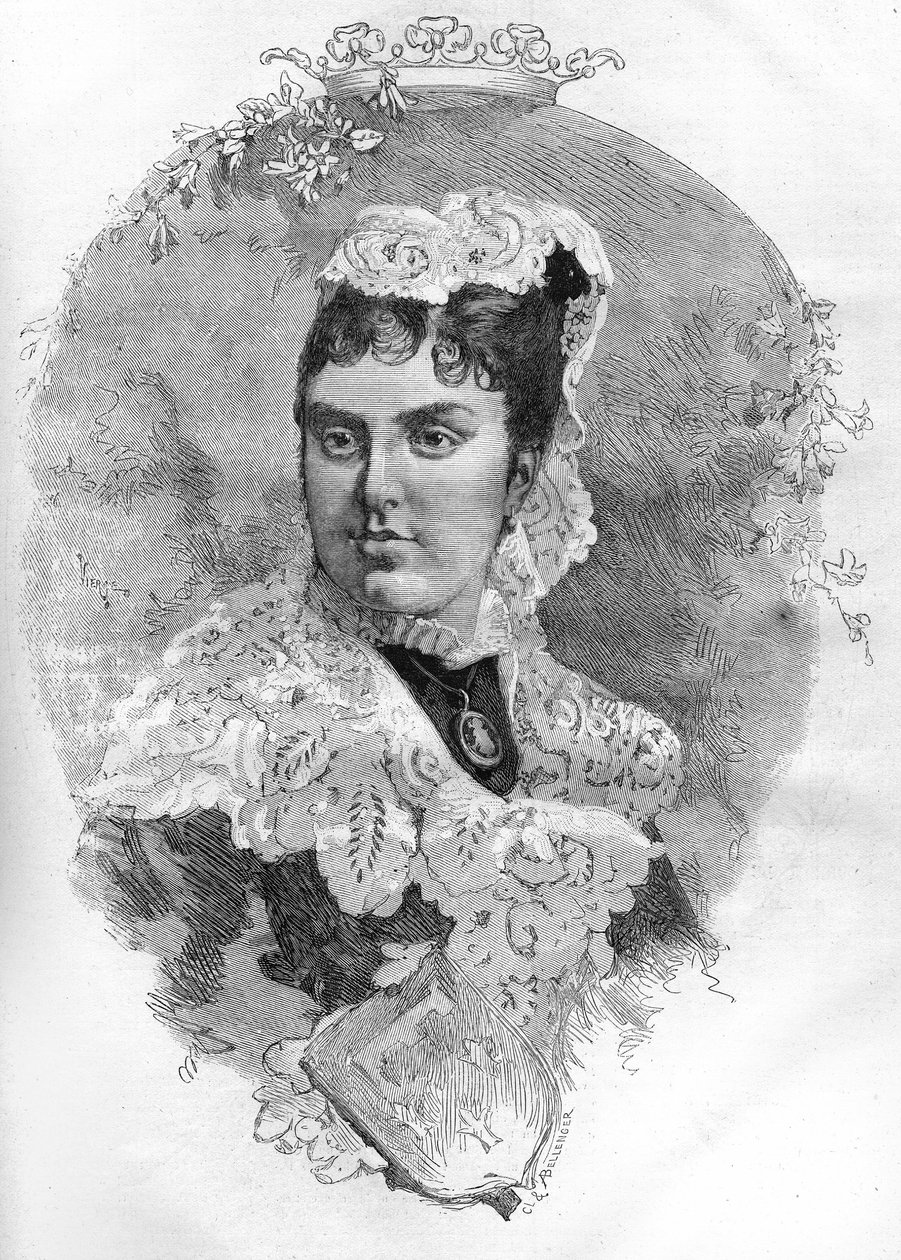 Retrato de Mercedes de Orleans (1860-1878), Reina de España. Grabado en 