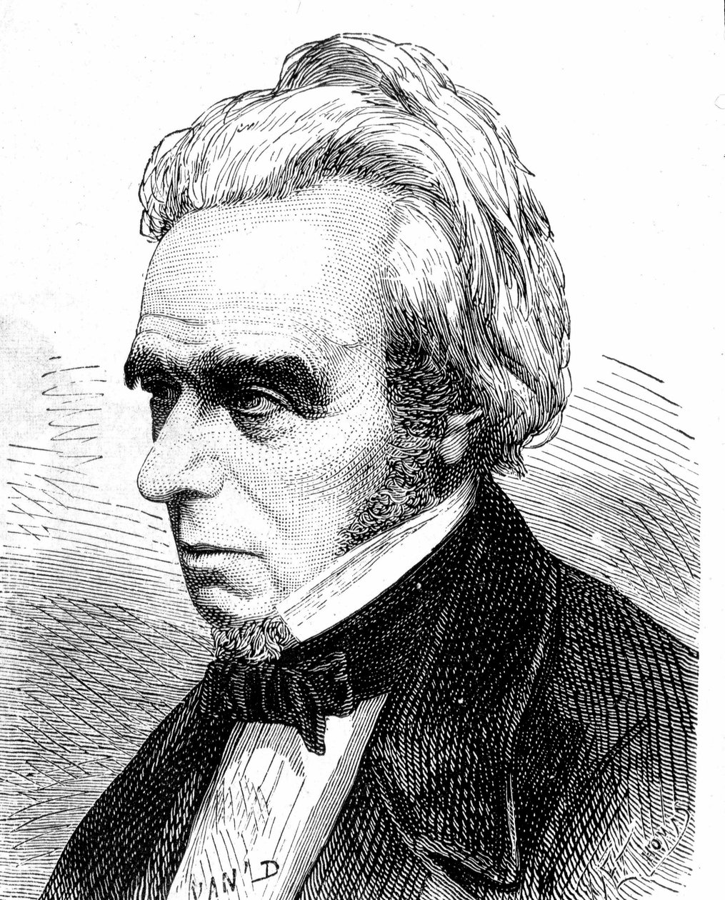 Retrato de Michael Faraday (1791 - 1867), físico y químico británico - en "Álbum de Ciencia; científicos ilustres; Grandes descubrimientos" 1896 de French School
