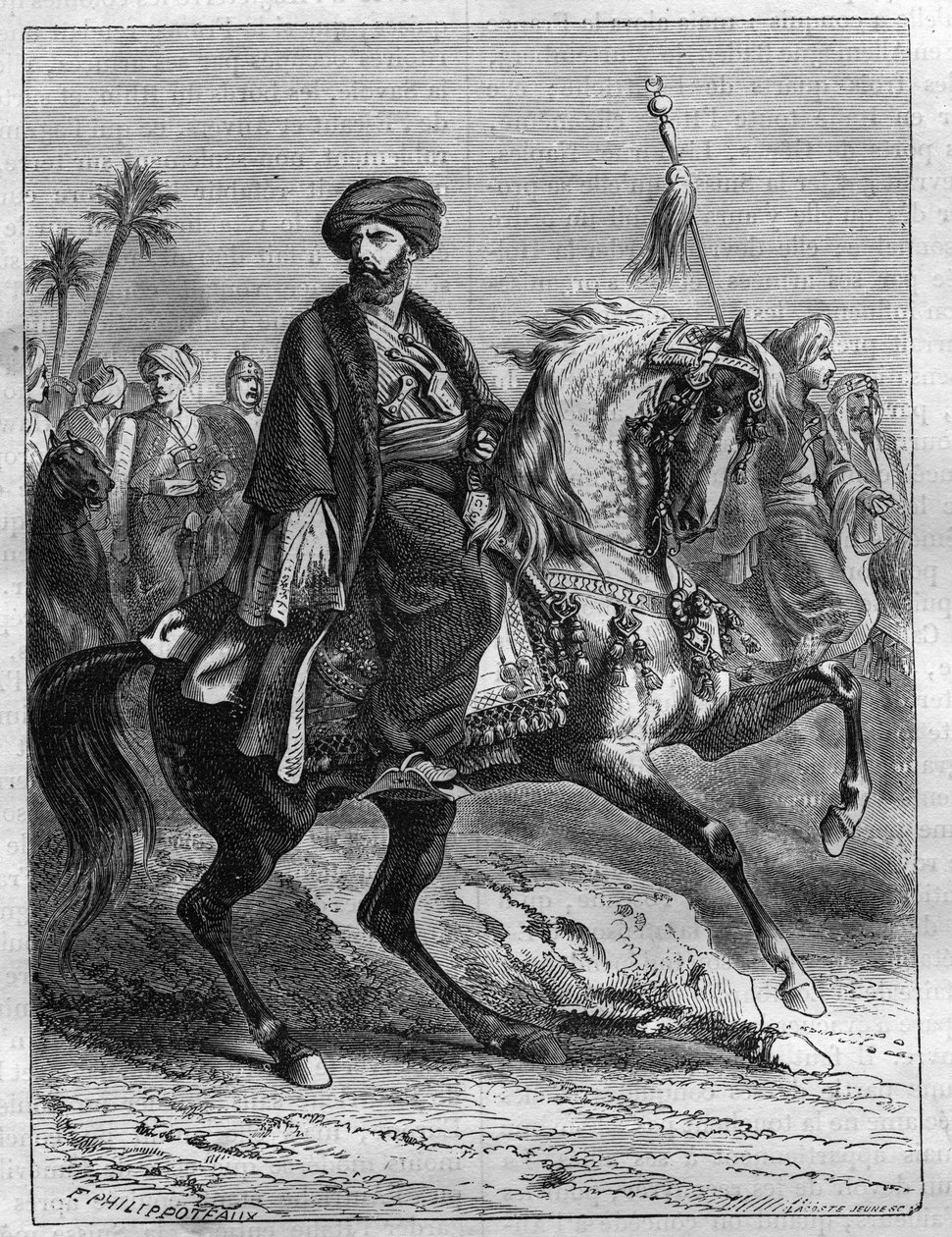 Retrato de Mourad Bey (1750-1801), jefe mameluco - Grabado de 1865 en Histoire du Consulat et de l