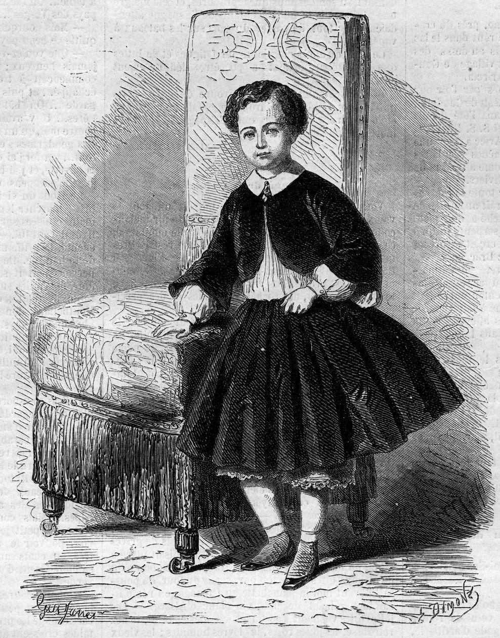 Retrato de Napoleón Eugenio Luis Juan José Bonaparte (1856-1879), conocido como Príncipe Imperial, hijo de Napoleón III. Grabado en “Le Monde Illustré” n°137 del 26 de noviembre de French School