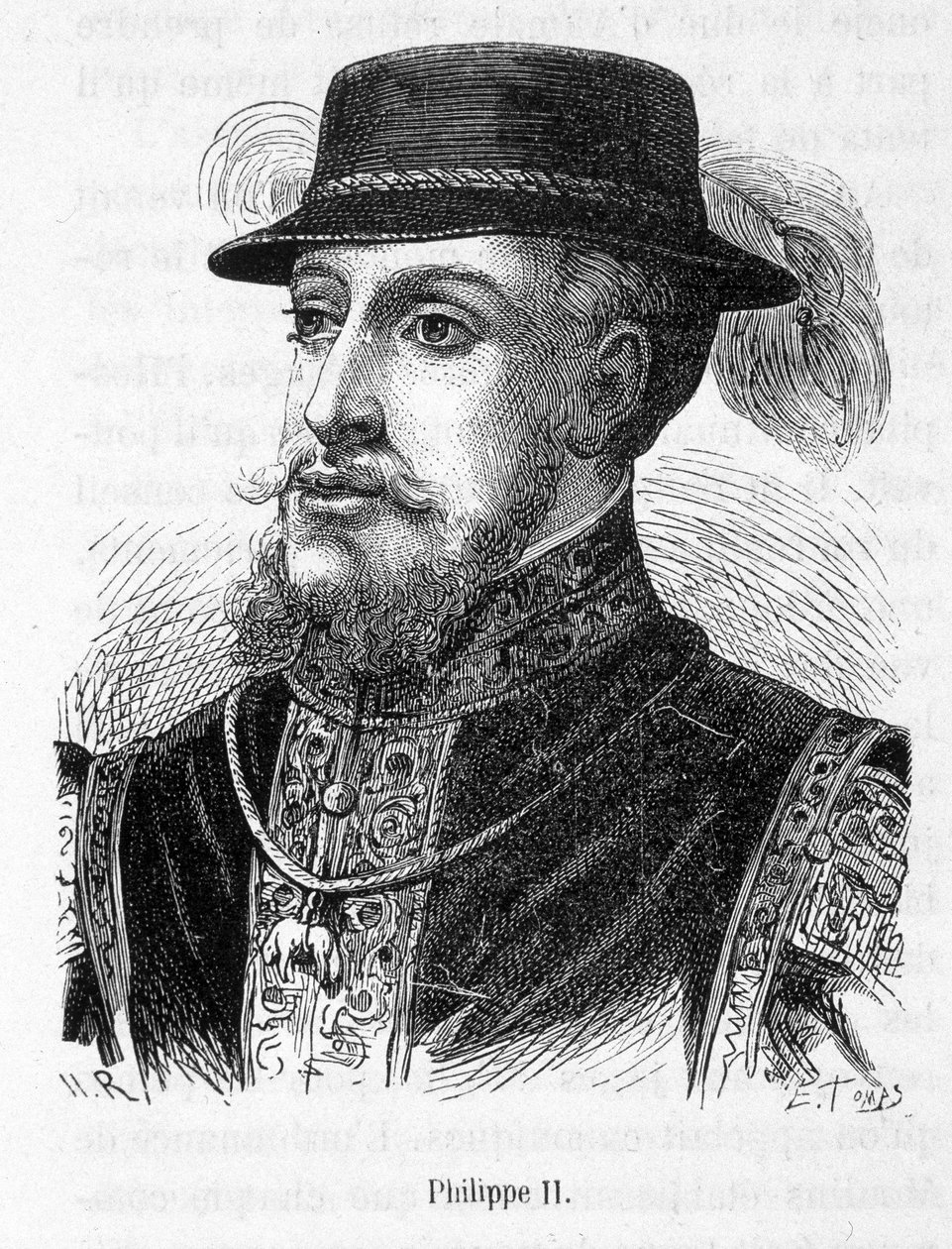 Retrato de Felipe II (Felipe-Augusto) - en "Historia de Francia" de Henri Martin de French School