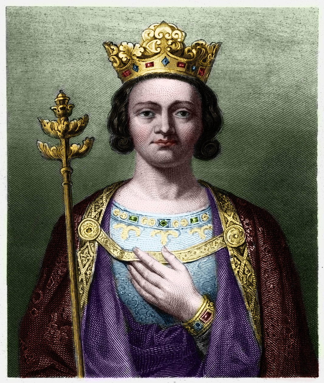Retrato de Felipe V el Largo (1294 - 1322), Rey de Francia - en “Histoire des Francais” de Lavallee, grabado. de French School