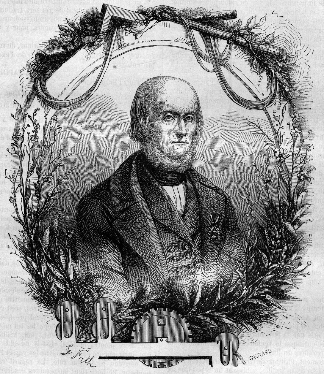 Retrato de Philippe de Girard (1775-1845), inventor e industrial francés, creador de la máquina de hilar lino. Grabado de 1866-1867 de French School