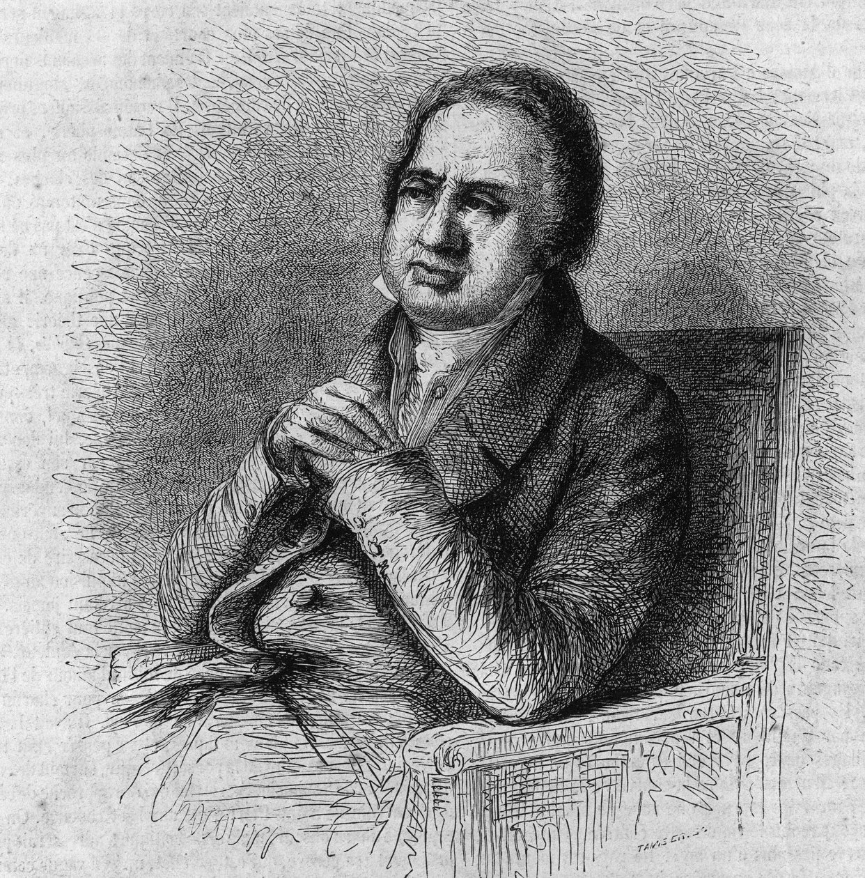 Retrato de Pierre Simon Ballanche (1776-1847), escritor y filósofo francés. Grabado por Bocour en "El Magasin Pintoresco" de French School