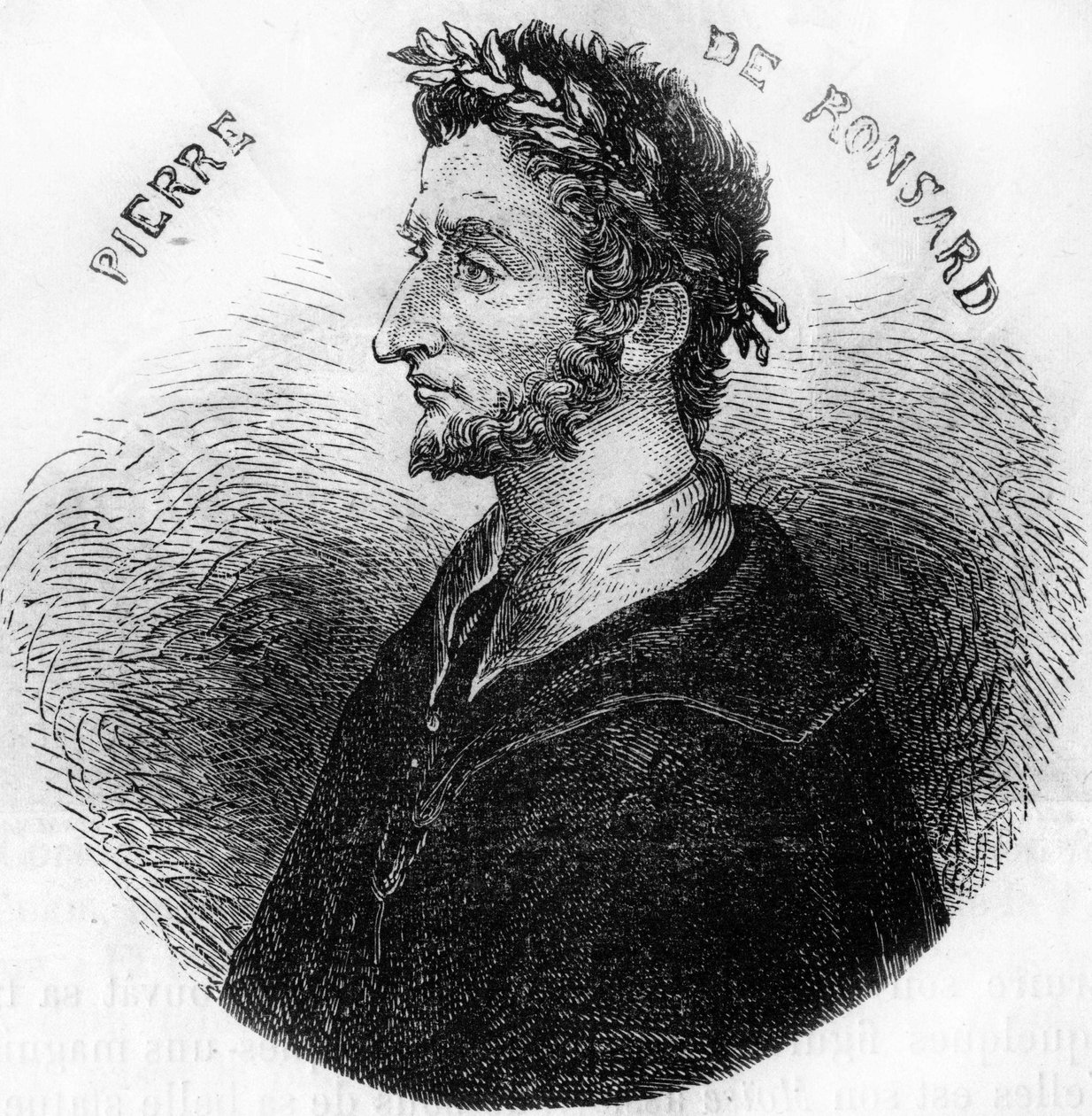 Retrato de Pierre de Ronsard, poeta (1524-1585). En “Historia Popular de Francia”, sd. circa 1885. Grabado. de French School