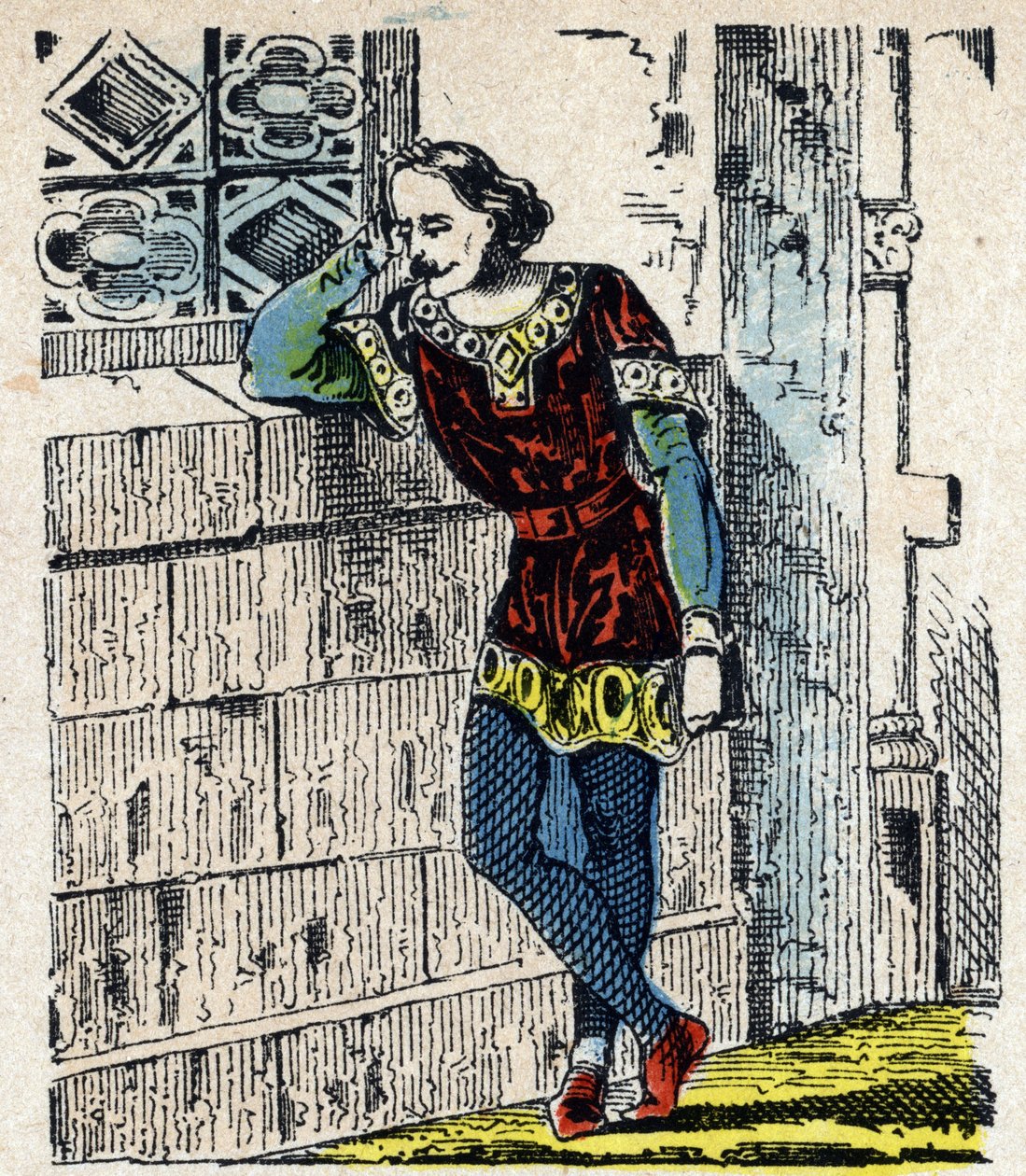 Retrato del príncipe Carlos de Baja Lotharingie (Carlos I de Lorena) (953-991) encerrado en Orleans en 991 (Carlos, duque de Baja Lorena encarcelado por Hugo Capeto en Orleans, donde murió poco después, 991) Imagen de Epinal Siglo XIX Privado de French School