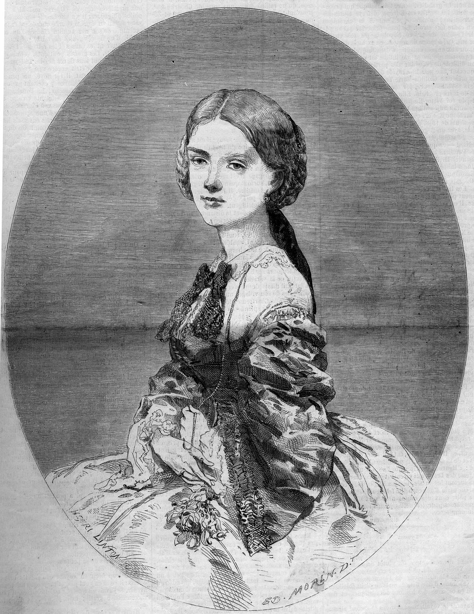 Retrato de la Princesa Clotilde de Saboya (1843-1911), futura esposa del Príncipe Napoleón (1822-1891). Grabado en 