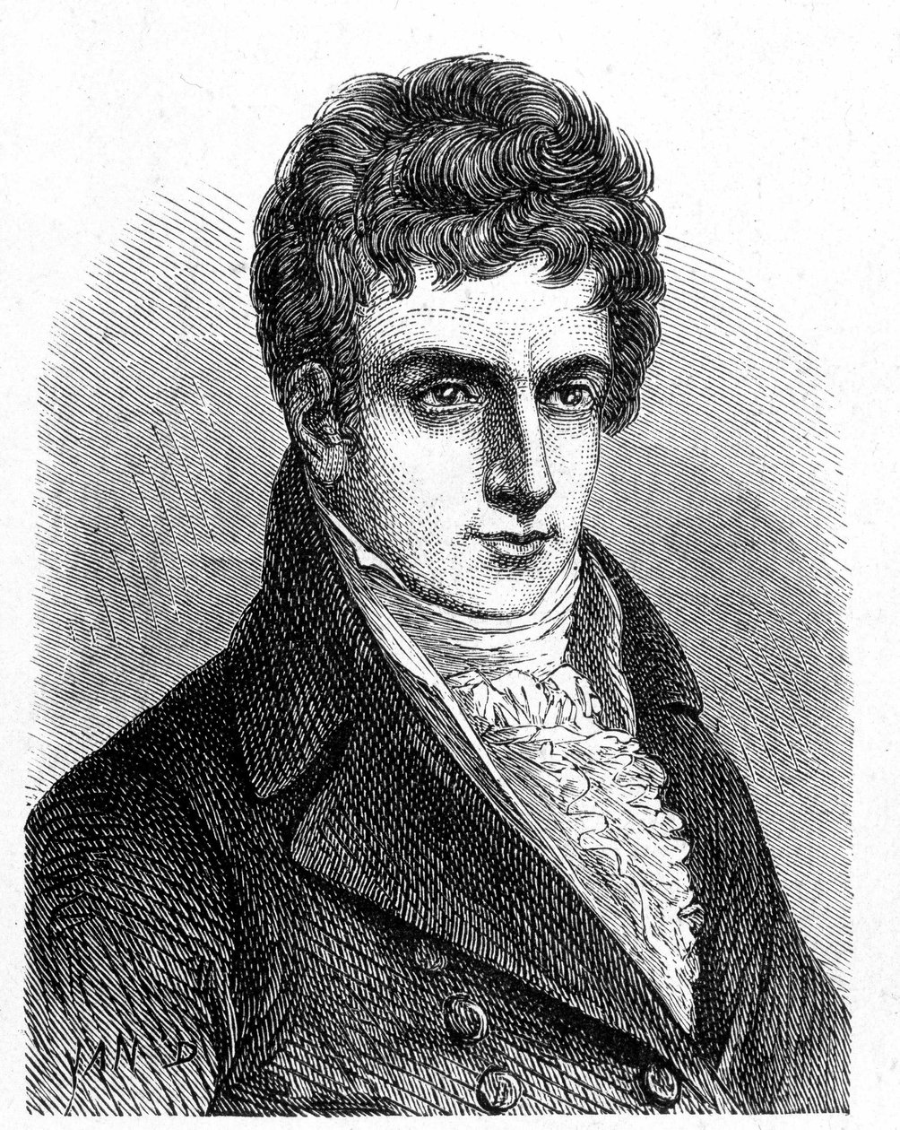 Retrato de Robert Fulton (1765 - 1815), mecánico estadounidense que construyó el primer submarino de hélice - en "Álbum de Ciencia; científicos ilustres; Grandes descubrimientos" 1896 de French School