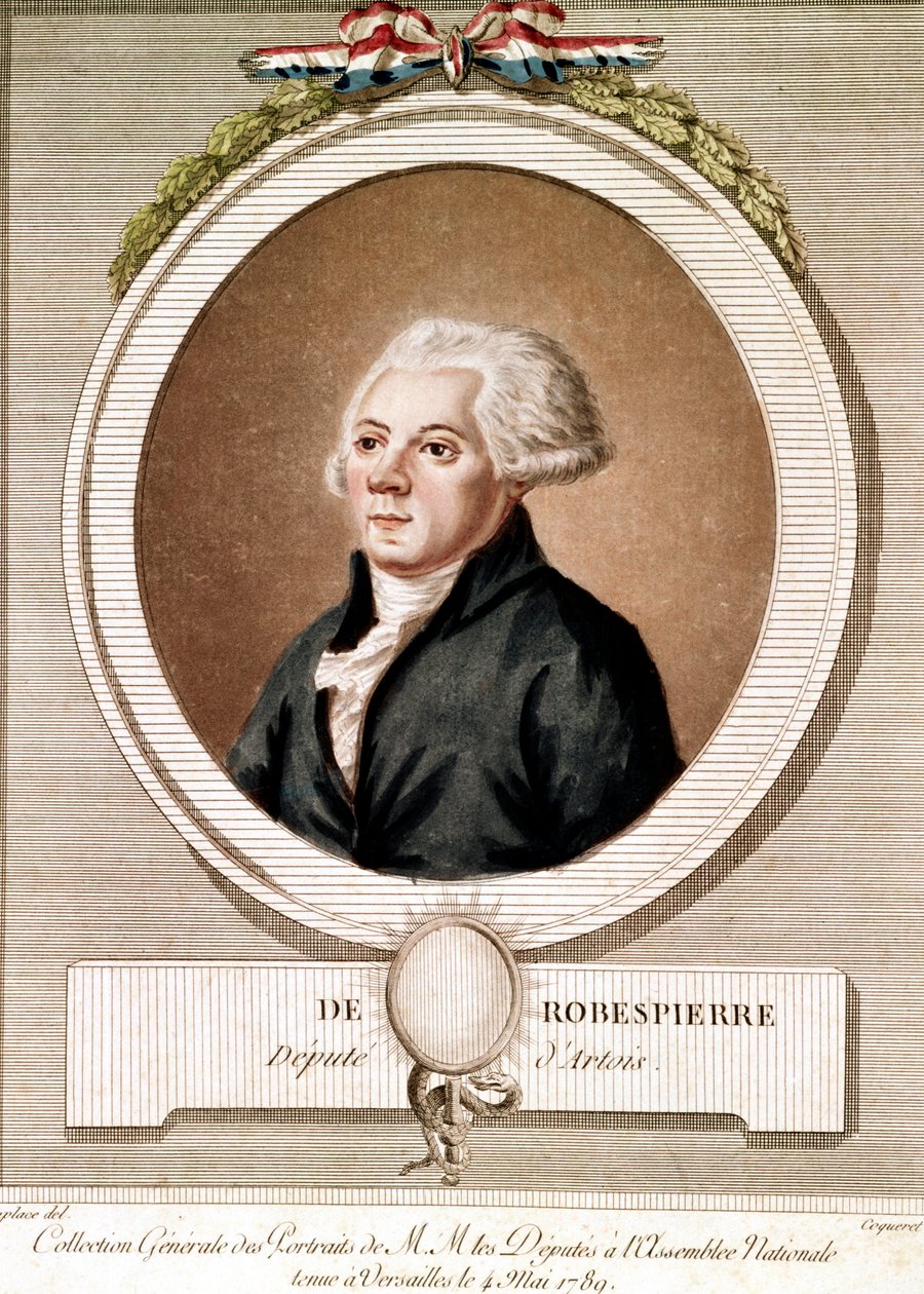 Retrato de Robespierre (grabado) - Retrato de Maximilien Robespierre en medallón en la serie de retratos de los diputados en la Asamblea Nacional celebrada en Versalles el 4/05/1789 de French School