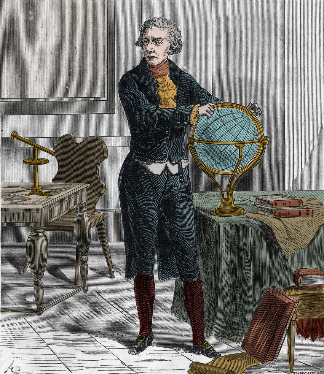 Retrato de Sir Friedrich Wilhelm Herschel (1738-1822), astrónomo y físico británico-alemán - Retrato de William Herschel astrónomo británico de origen alemán - Grabado en “Sciences at the reach of all - popular physics and chemistry” por Alexis Clerc de French School