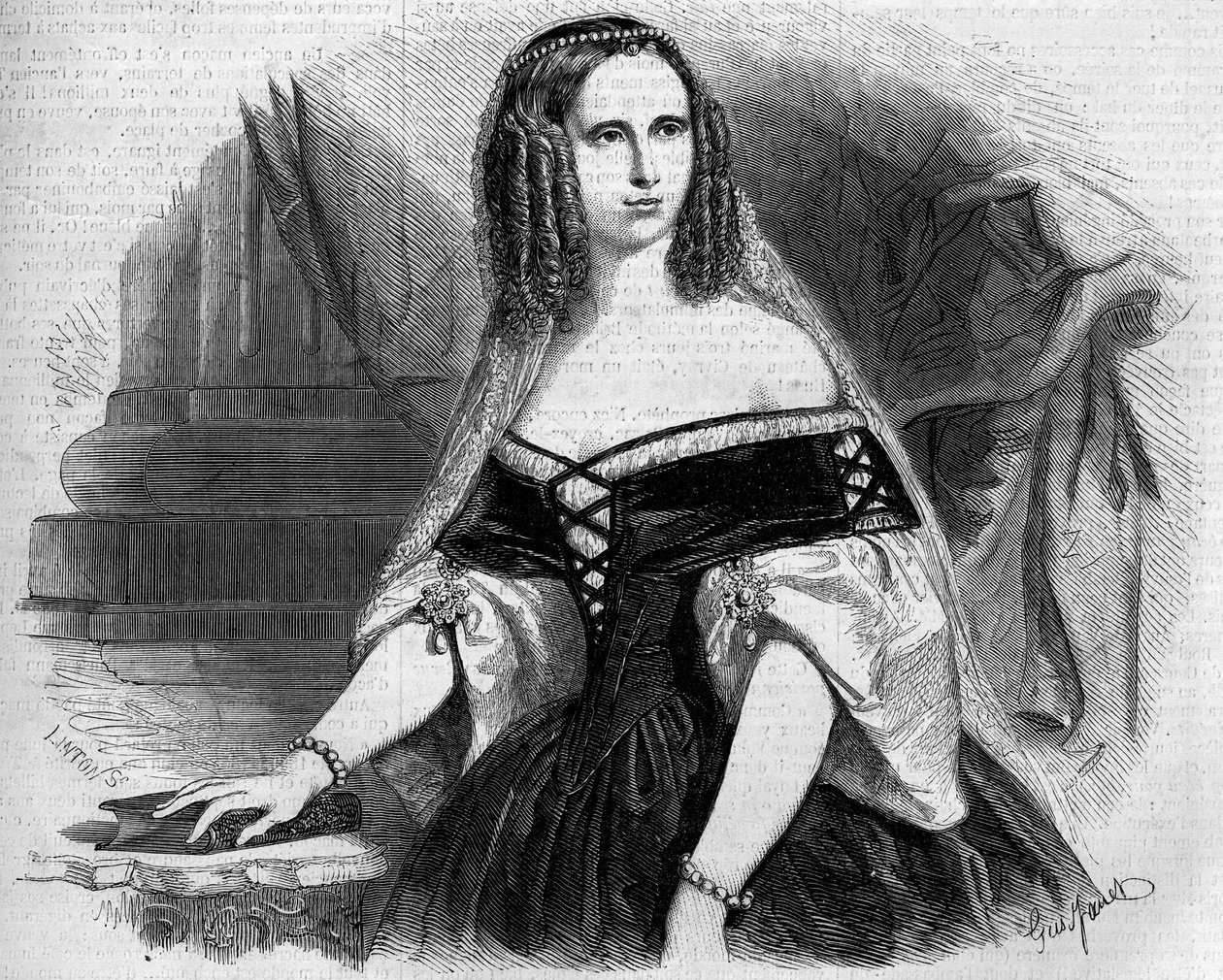 Retrato de Sofía de Wurtemberg (1818-1879), Reina de Holanda. Grabado en “Le Monde Illustré” n°53 del 17 de abril de 1858. de French School