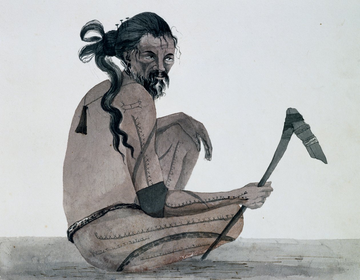 Retrato de un nativo de la isla Ualan, Archipiélago de las Carolinas, basado en el Viaje alrededor del mundo de French School