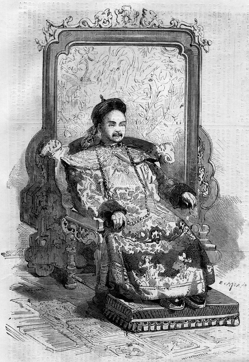 Retrato de Xianfeng (1831-1861), Emperador de China de la Dinastía Qing. Grabado en 