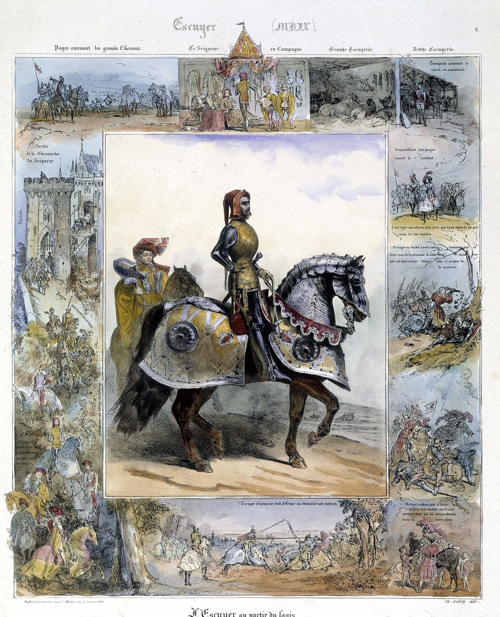 Retrato de un Ecuyer en "Historia pintoresca de la equitación antigua y moderna" de Charles Aubry de French School